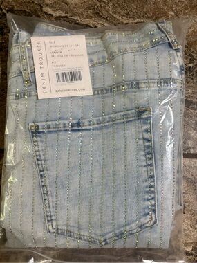 Light Blue Rhinestone Wide-Leg Denim Trousers